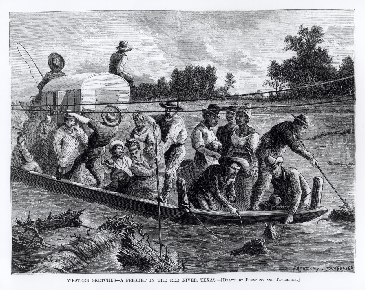 Western Sketches, a Freshet in the Red River, Texas, Illustration from 