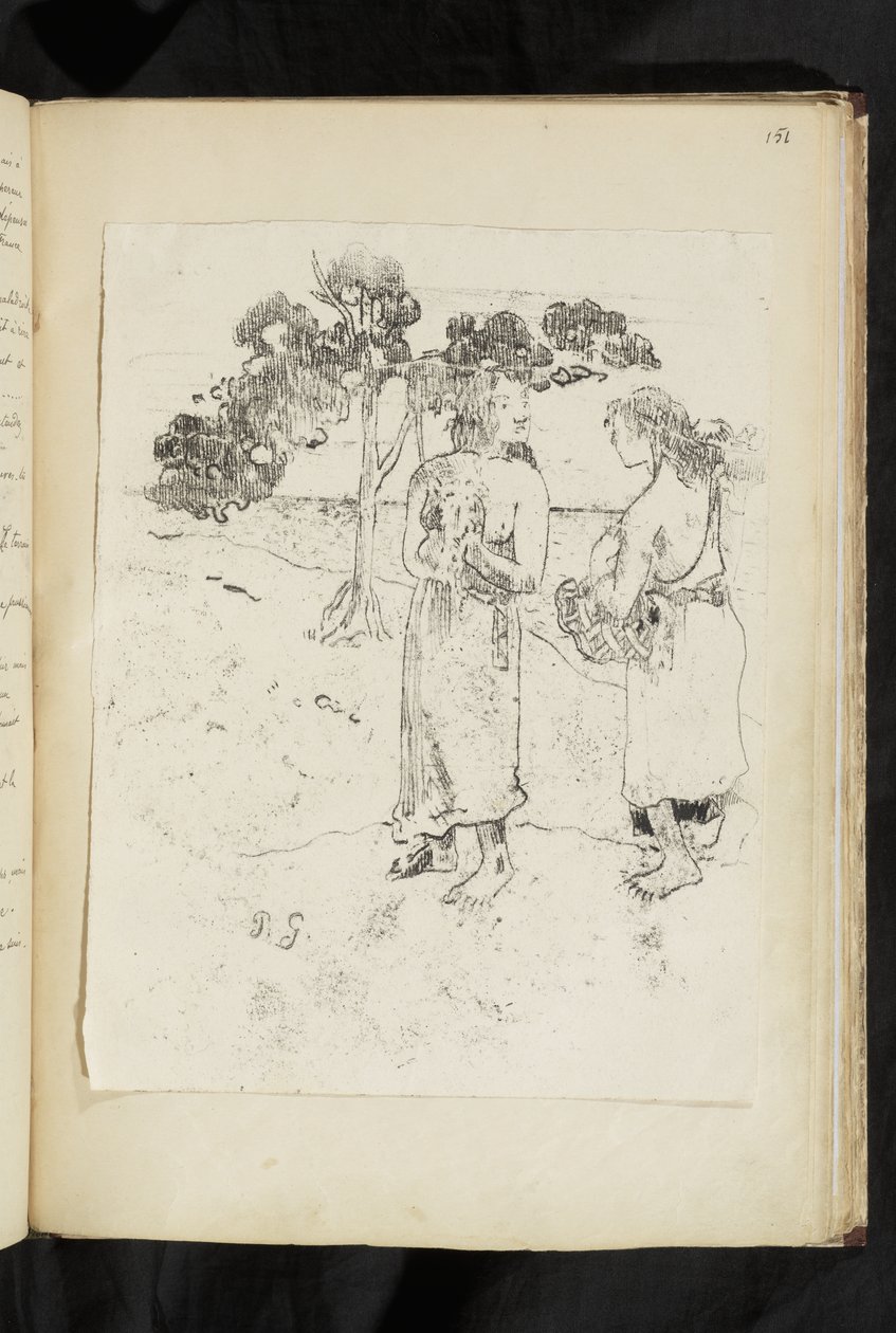 Before and After - Two women conversing in a landscape by Paul Gauguin
