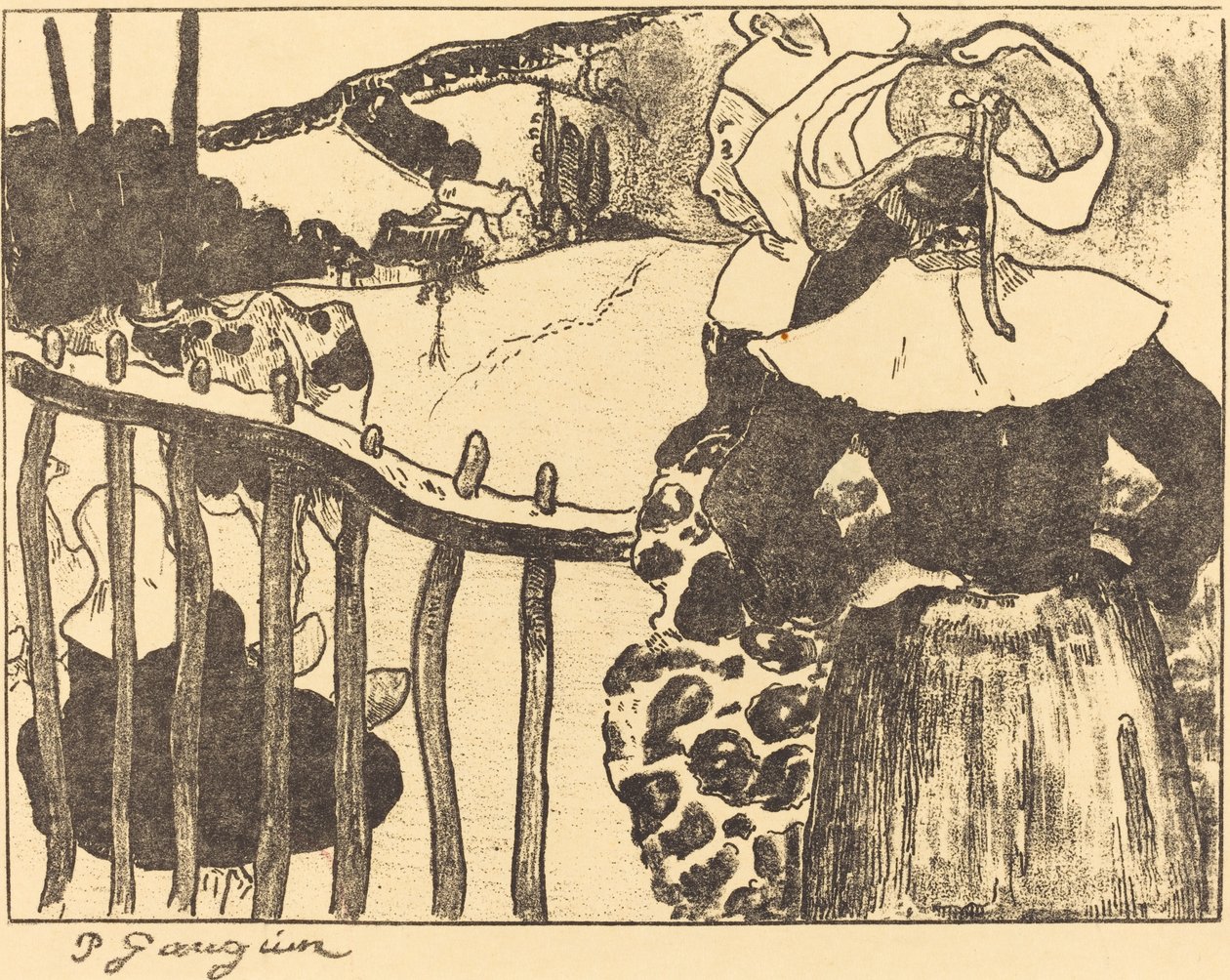 Breton Women beside a Fence by Paul Gauguin