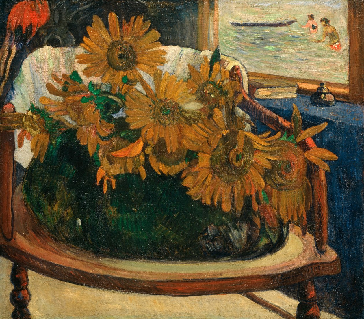 Sunflowers on an armchair by Paul Gauguin