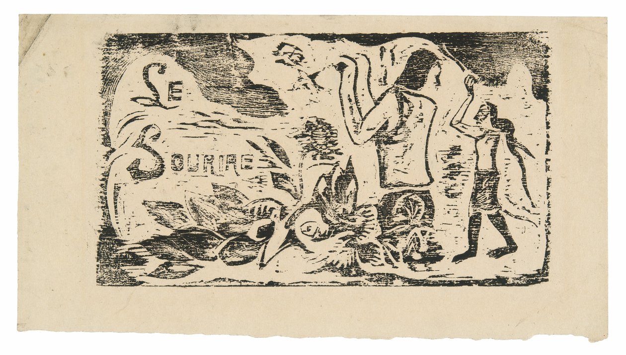 Tahitians, Flowers, and Leaves (headpiece for Le sourire) by Paul Gauguin