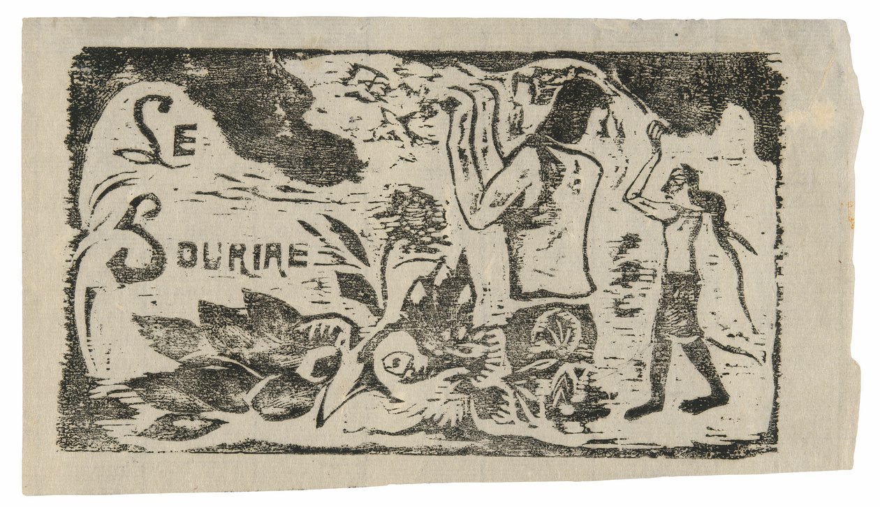 Tahitians, Flowers, and Leaves, headpiece for Le sourire by Paul Gauguin