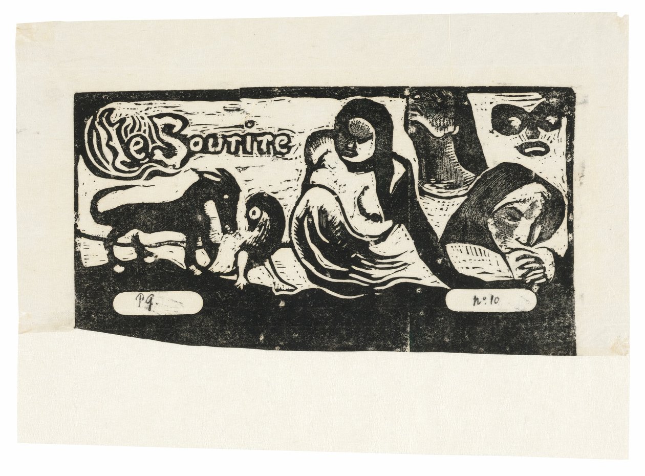 Three People, a Mask, a Fox and a Bird, Headpiece for Le sourire by Paul Gauguin