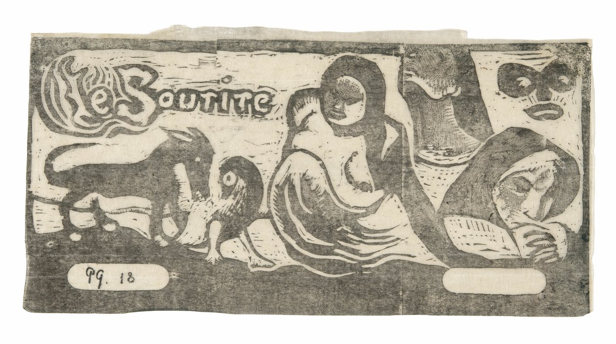 Three People, a Mask, a Fox, and a Bird, headpiece for Le sourire by Paul Gauguin