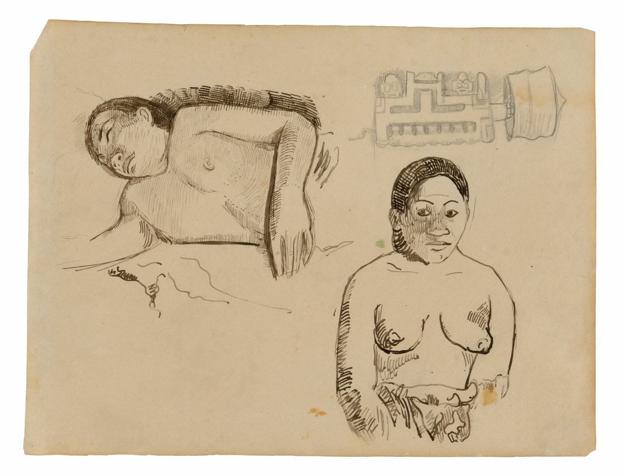 Two Tahitian Women and a Marquesan Earplug by Paul Gauguin