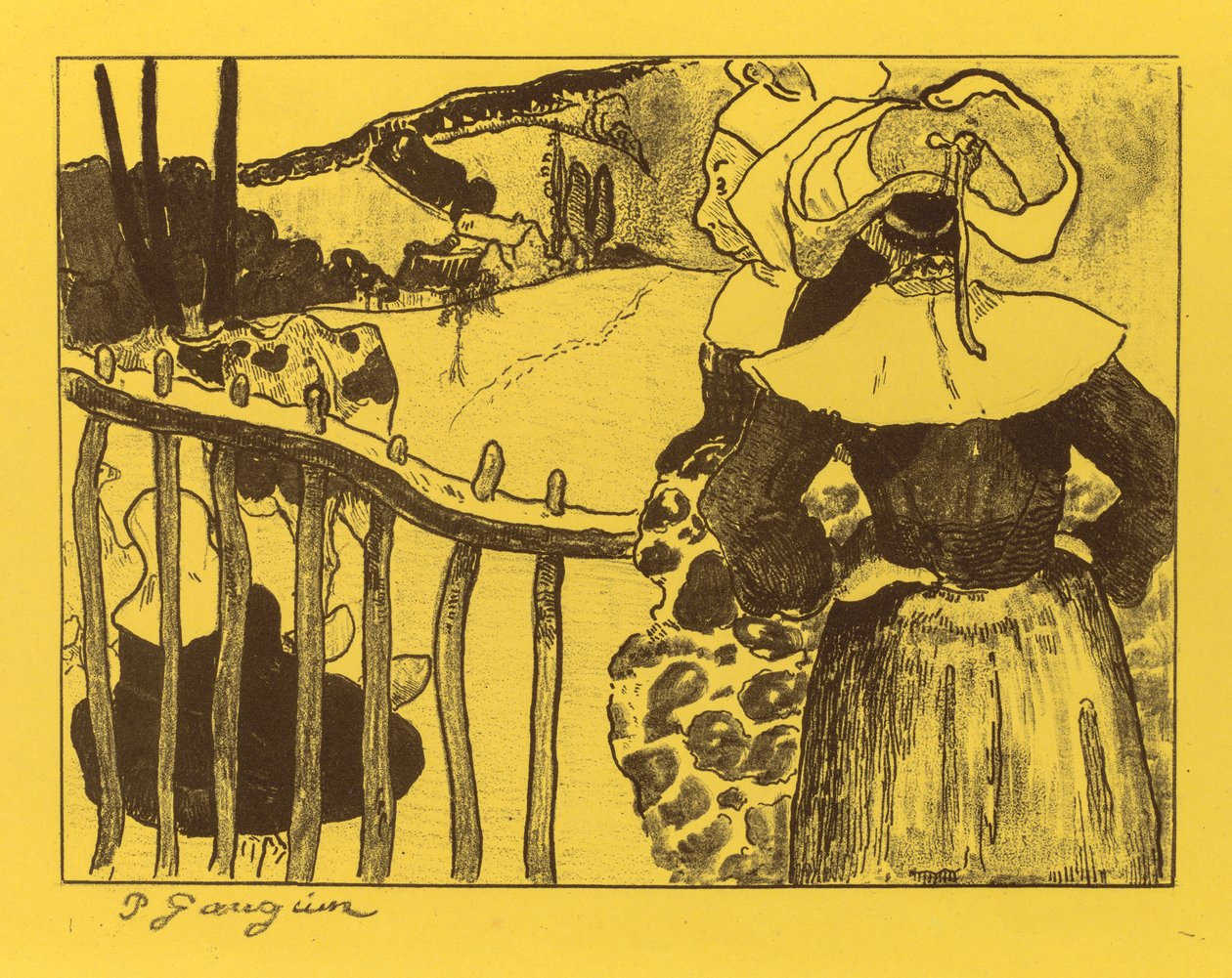 Volpini Suite: Breton Women by a Gate (Bretonnes à la Barrière), 1889 by Paul Gauguin