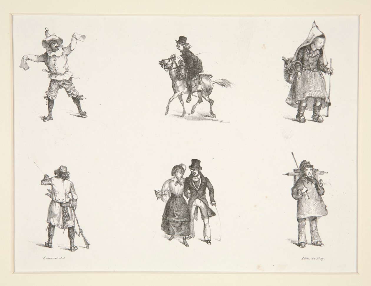 Two Subjects and Four Standing Figurines by Paul Gavarni
