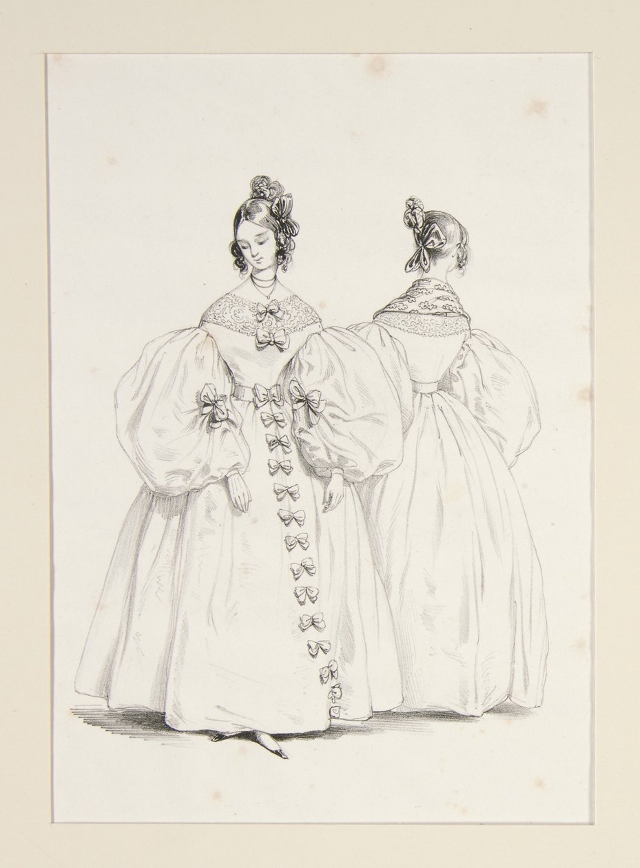 In the Evening. Dresses of muslin and Florence gauze by Paul Gavarni