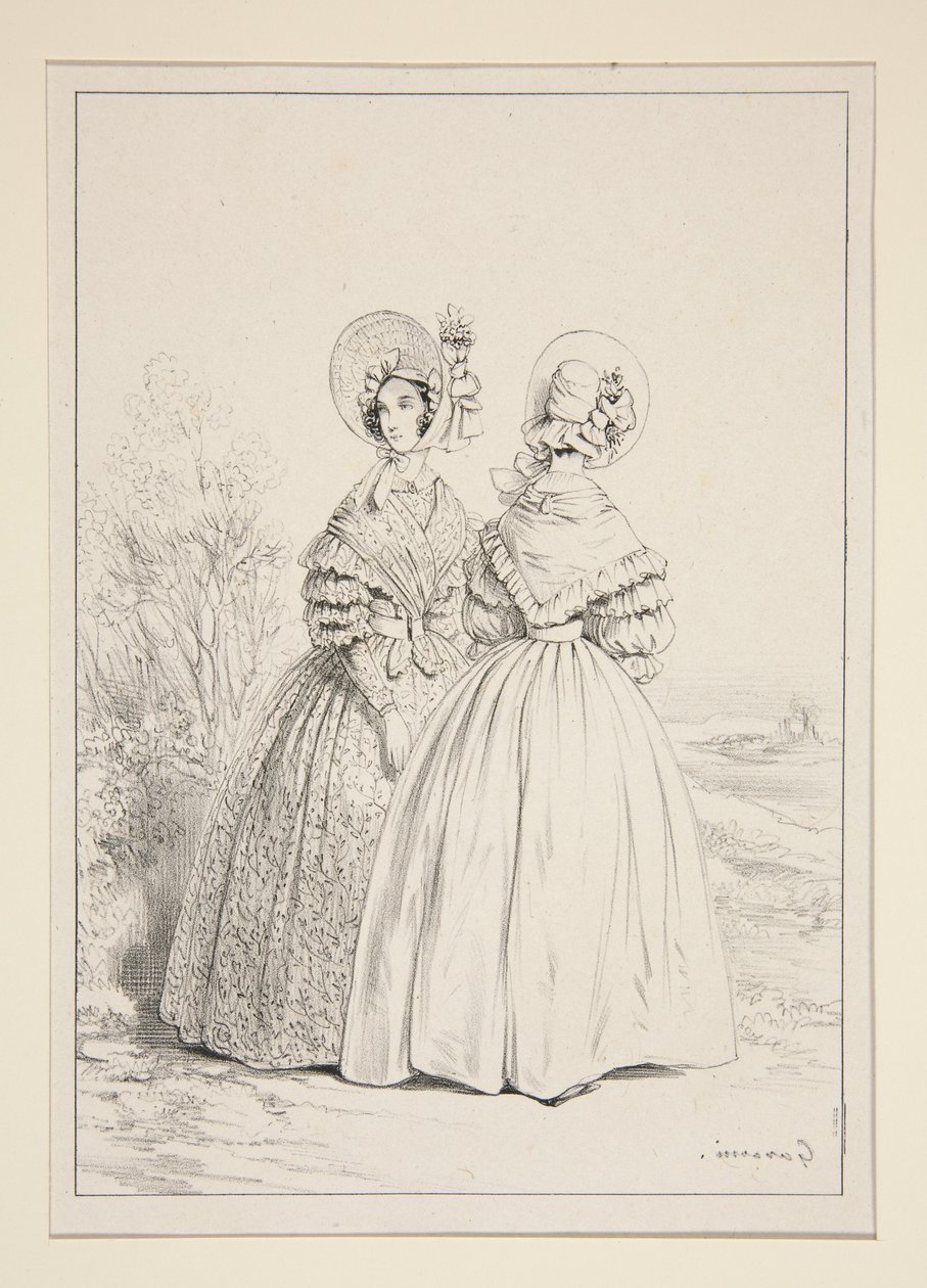 May 1837. Capotte with Drawstring and Bouquet of Violets; ... by Paul Gavarni