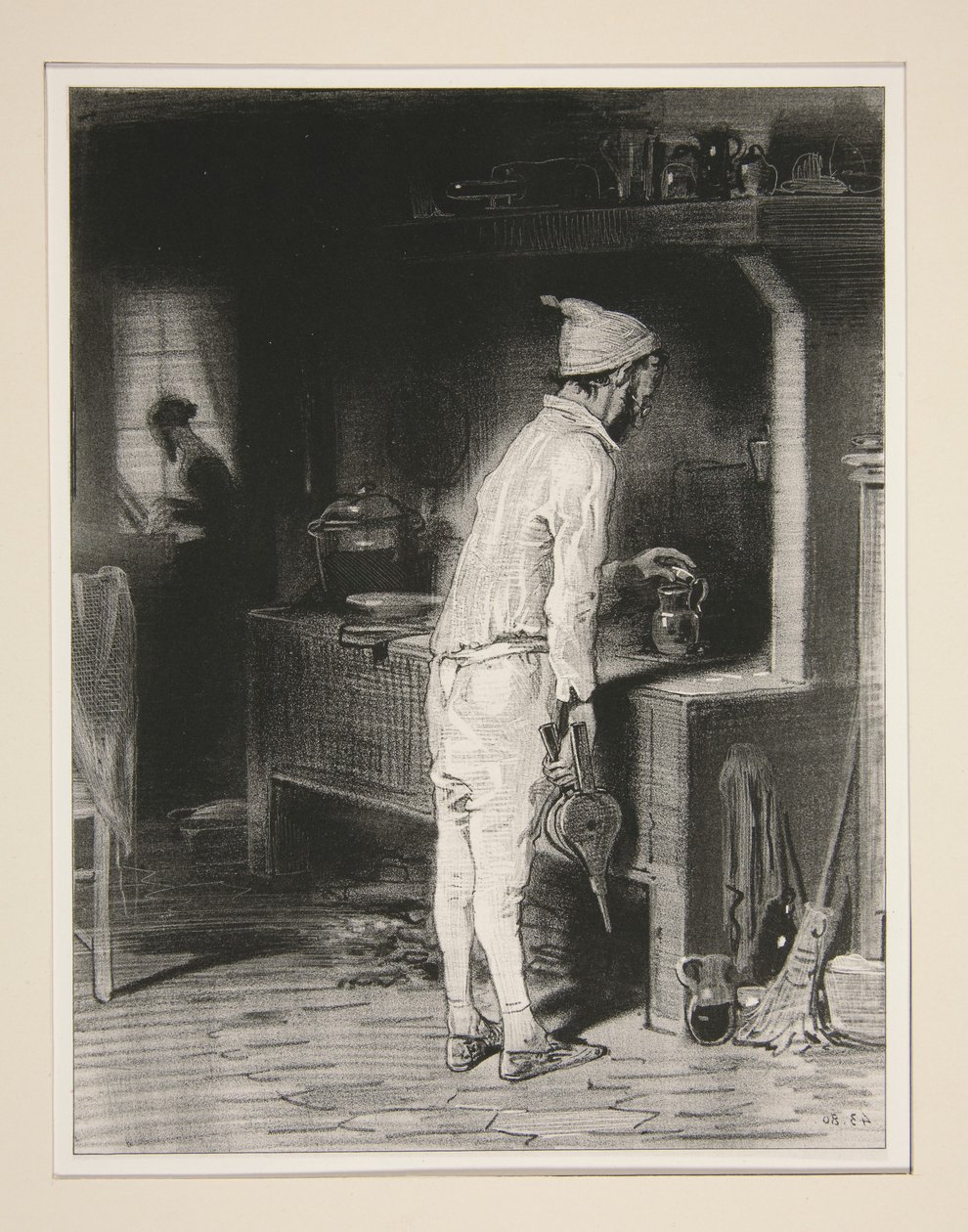 Monsieur in the Kitchen, Madame at the Piano. by Paul Gavarni