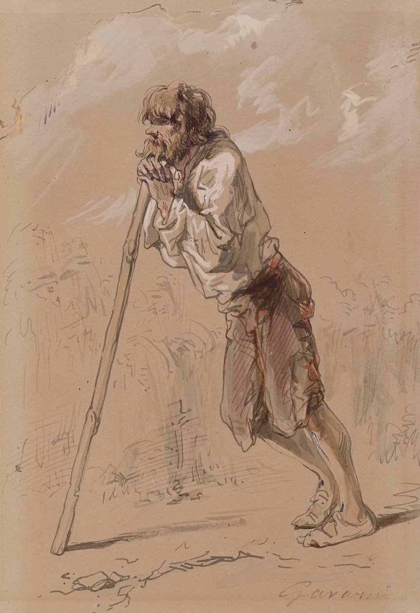Peasant Leaning on a Stick by Paul Gavarni