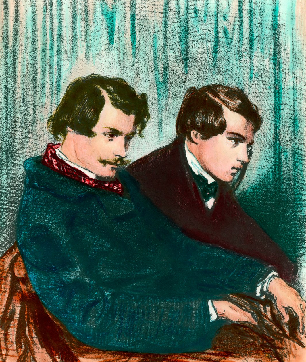 Portrait of Edmond Goncourt (1822-1896) and Jules Goncourt (1830-1870) brothers writers. Drawing by Paul Gavarni (1804-1866) by Paul Gavarni