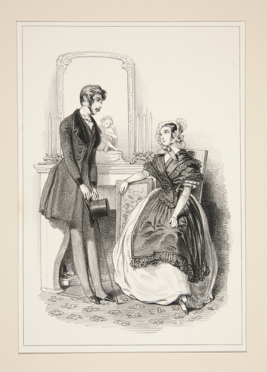 Taffeta Serge Dress, Scarf and Apron in Silk with Lace from the Stores by Paul Gavarni