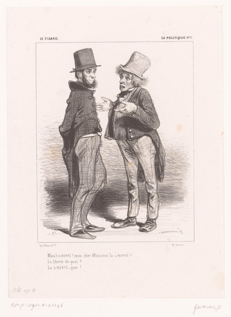Two Men Discussing Freedom (But Liberty! My Dear Sir, Liberty!!) (Politics) (La Politique) by Paul Gavarni