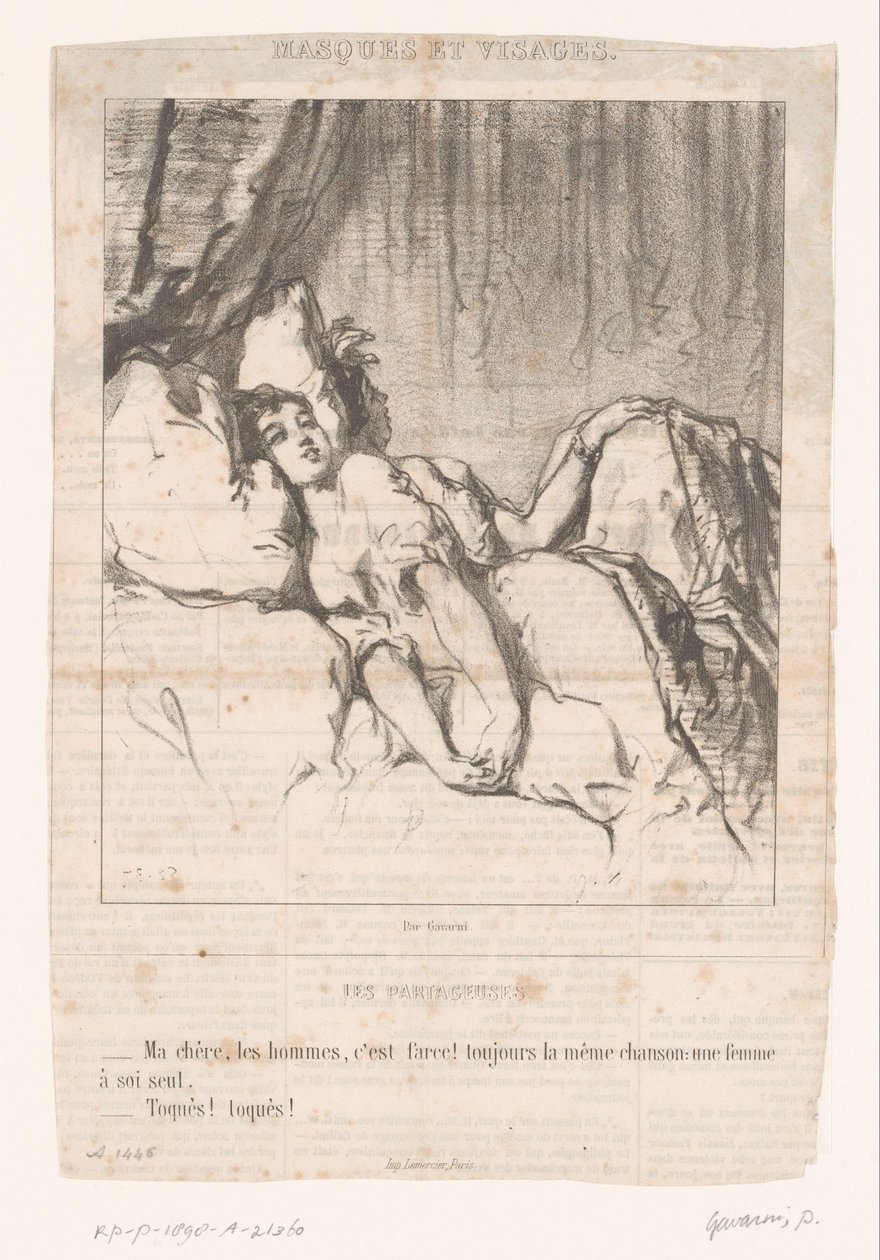 Two Women in Bed Talking About Men (My Dear, Men Are Funny!) (Companions) (Masques and Faces: The Sharers) by Paul Gavarni