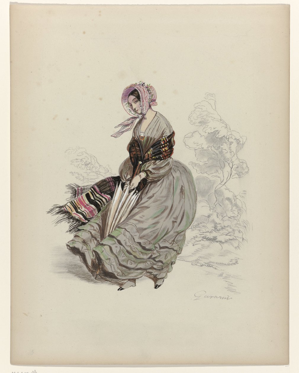 Woman Walking in the Wind with a Parasol, 1840 by Paul Gavarni
