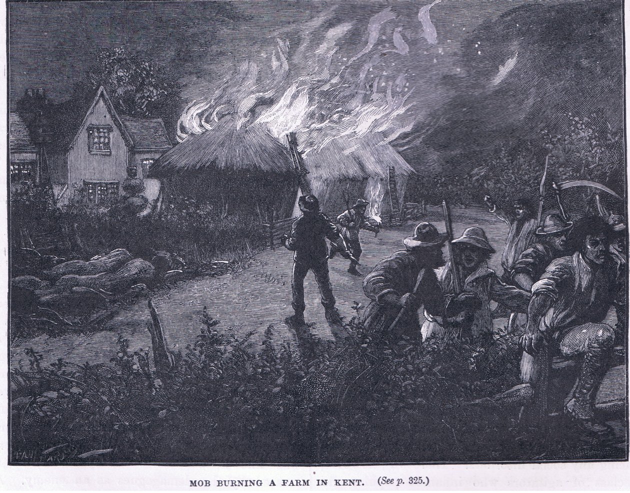 Mob burning a farm in Kent in 1830 by Paul Hardy