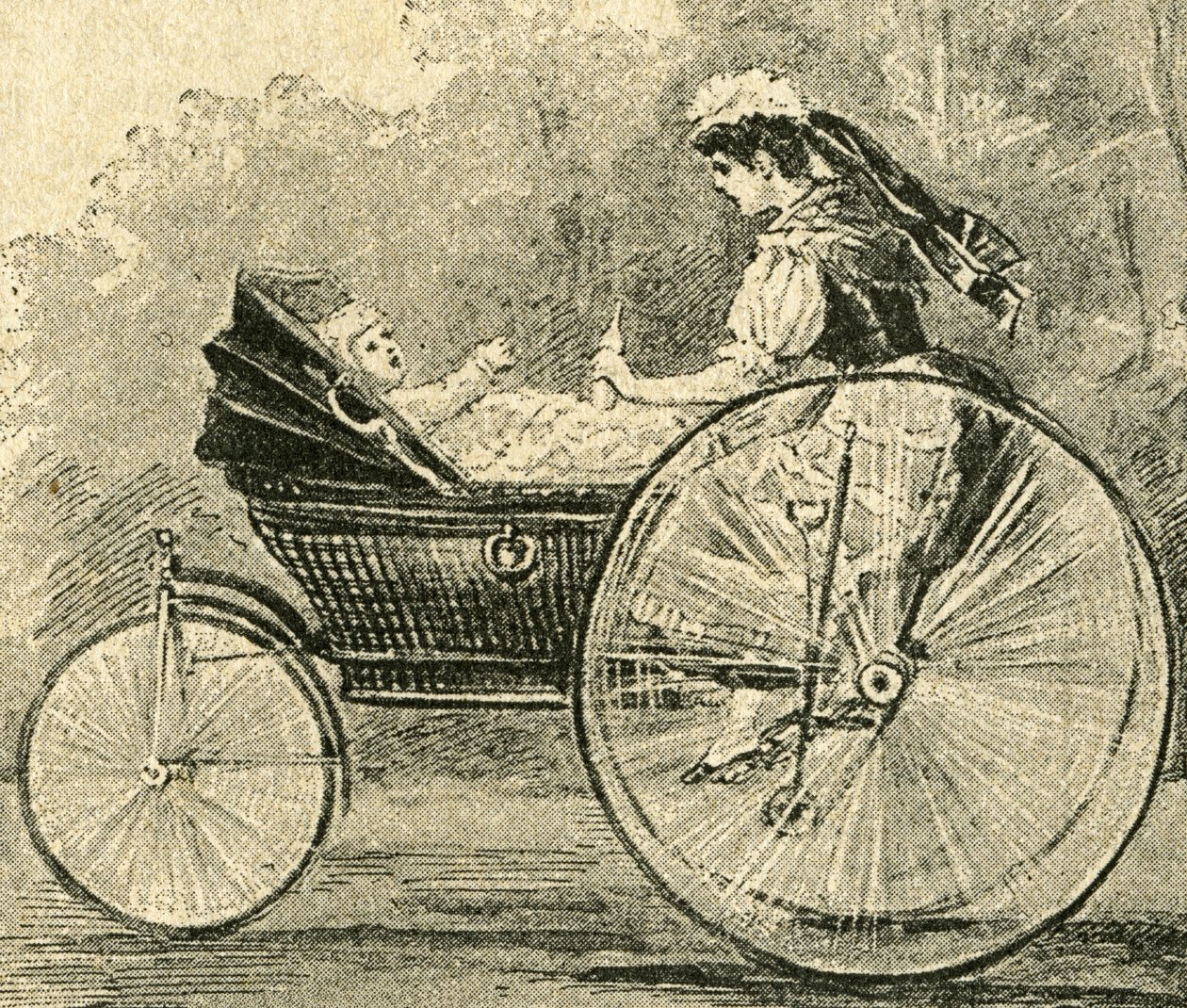 Nanny, Illustration by Paul Heydel, a Pushchair Goes Like a Bicycle, from the Magazine Ueber Land und Meer. Deutsche Illustrirte Zeitung by Paul Heydel