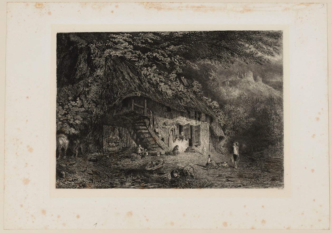 Norman Cottage with the Ruins of Arcques Castle. Beraldi 79 IFF 31 by Paul Huet
