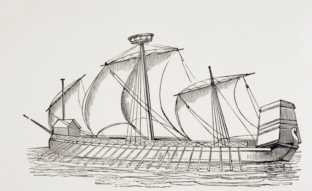 16th Century Three Masted Galley with Square Sails by Paul Lacroix