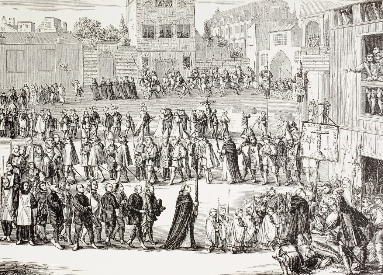 An Auto-Da-Fe, or Act of Faith, Procession in Spain (after a 15th century engraving) by Paul Lacroix