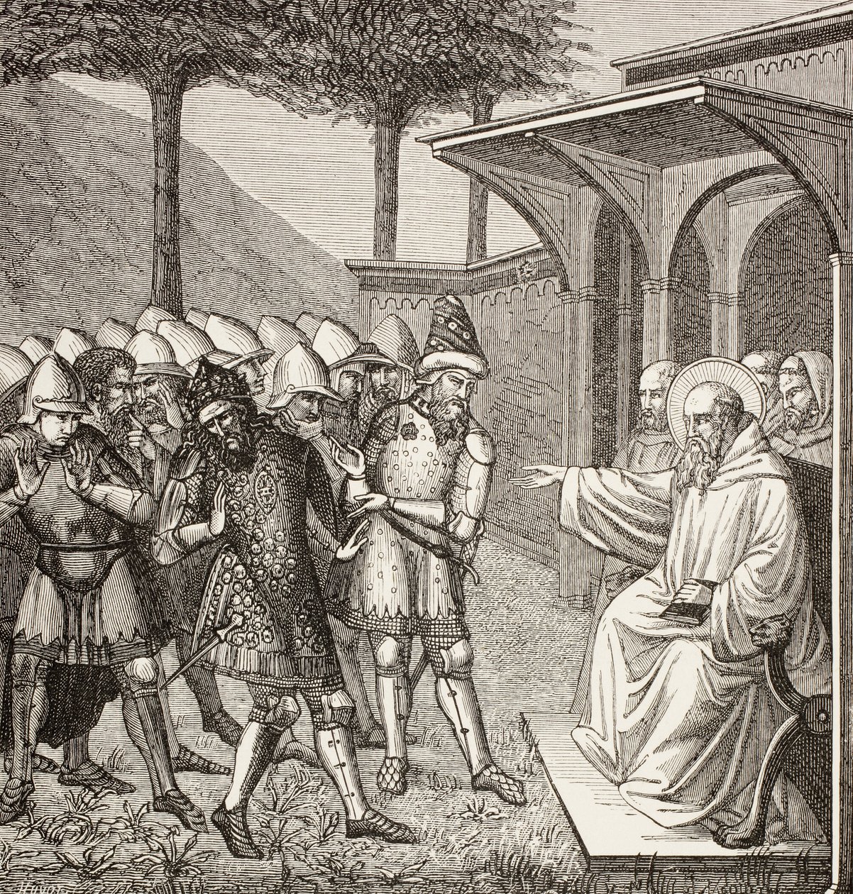 St Benedict of Nursia Reproaches Baduila, King of the Ostrogoths by Paul Lacroix
