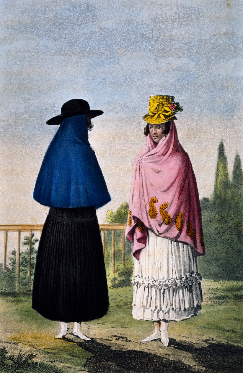 Mountain woman and plains woman, engraving by Paul Legrand, Colombia by Paul Legrand