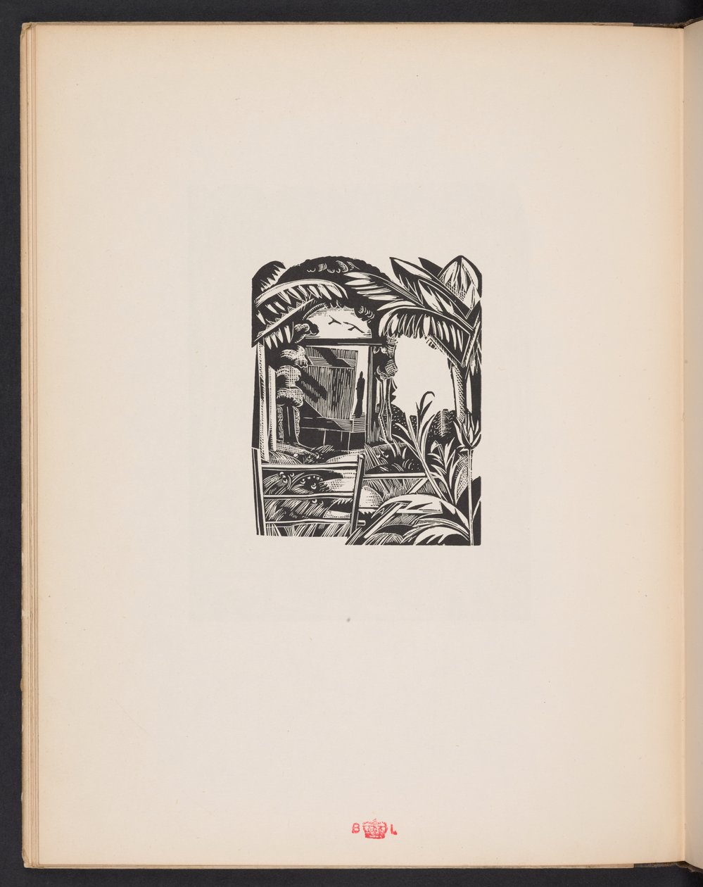 Illustration from "Places. 7 prints reproduced from woodblocks designed and engraved by Paul Nash, with illustrations in prose". London, William Heinemann, endpaper by Paul Nash