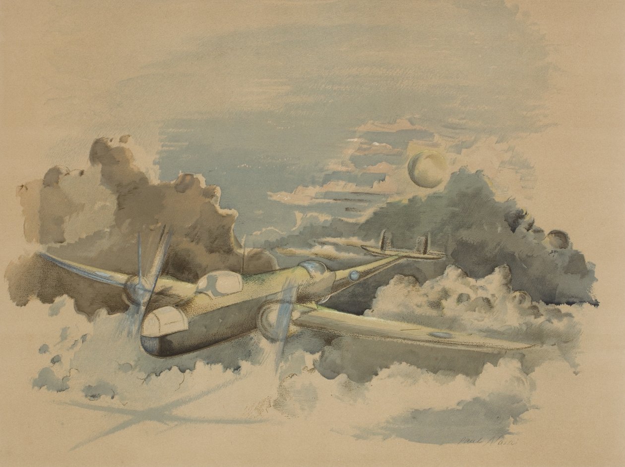 Moonlight Voyage, Hampden Flying Above the Clouds by Paul Nash