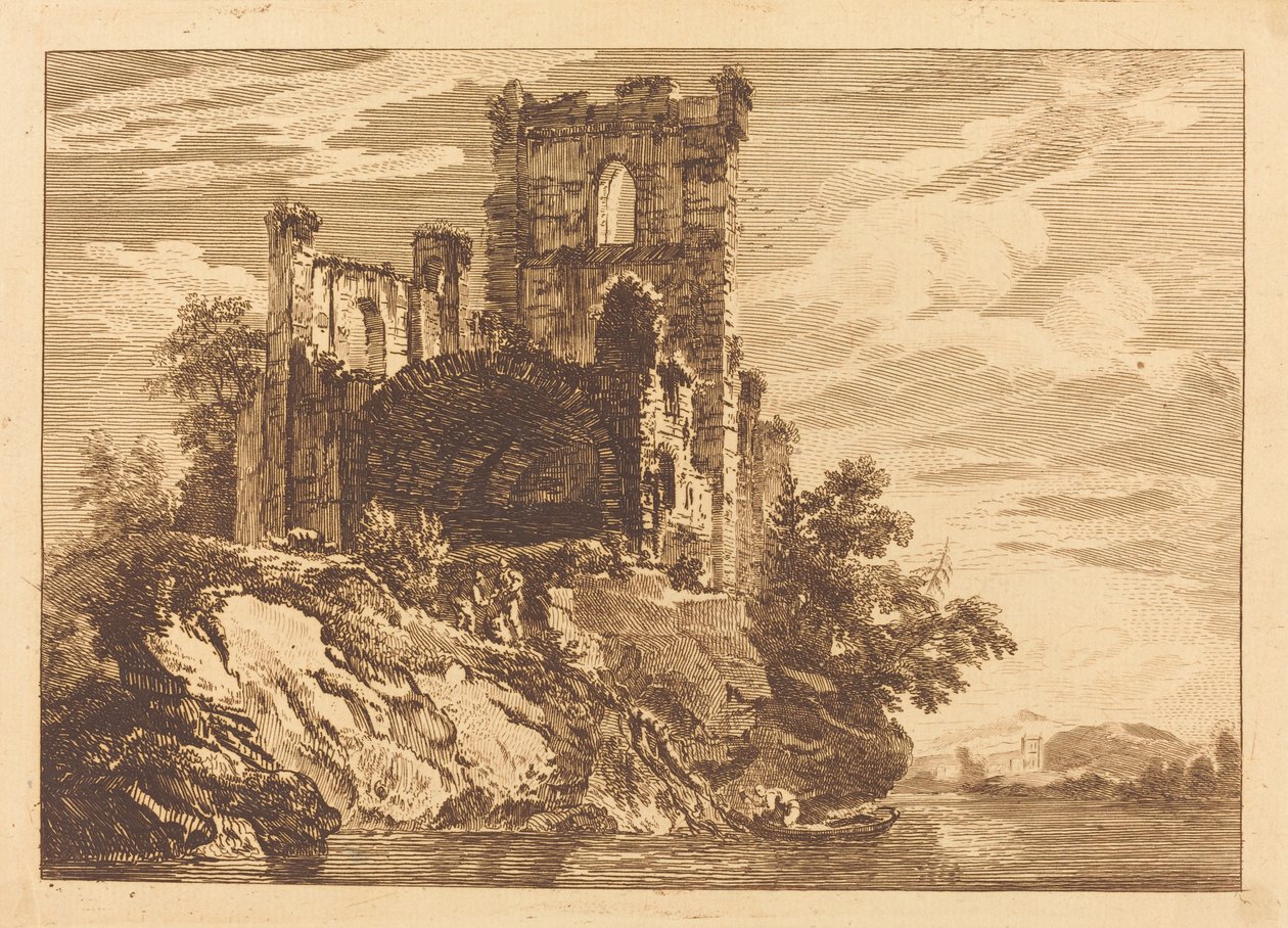 Ruins by a River with a Man in a Boat by Paul Sandby
