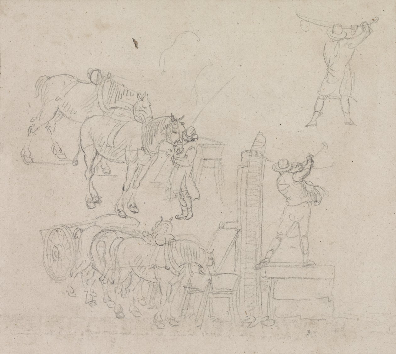 Studies of a carter pumping water for his horses by Paul Sandby
