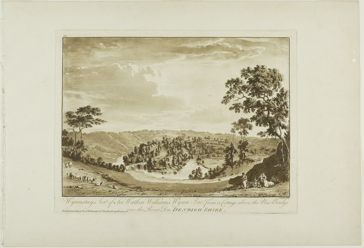 Wynnstay, Seat of Sir Watkin Williams Wynn Bart from a Cottage above the New Bridge over the River Dee, Denbigh Shire by Paul Sandby
