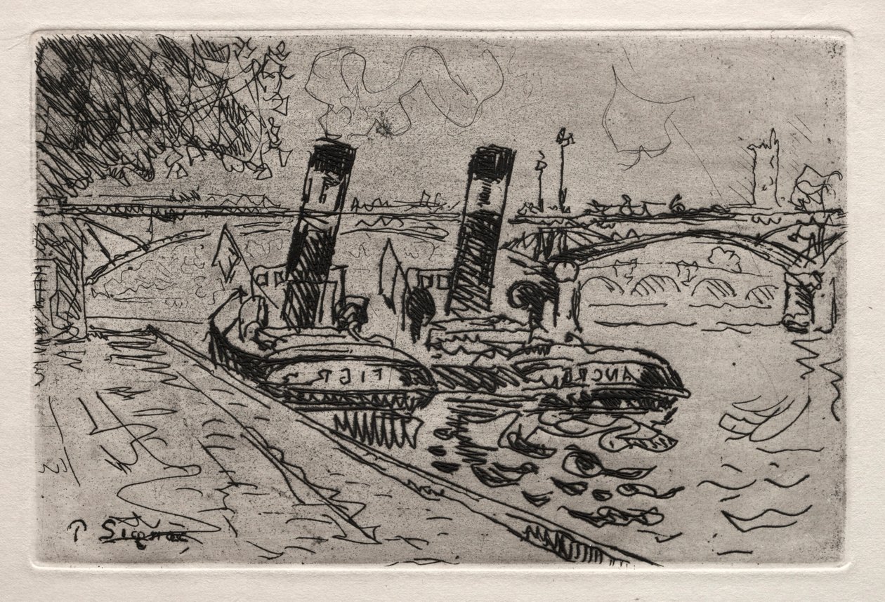 Paris, The Pont des Arts with Tugboats by Paul Signac