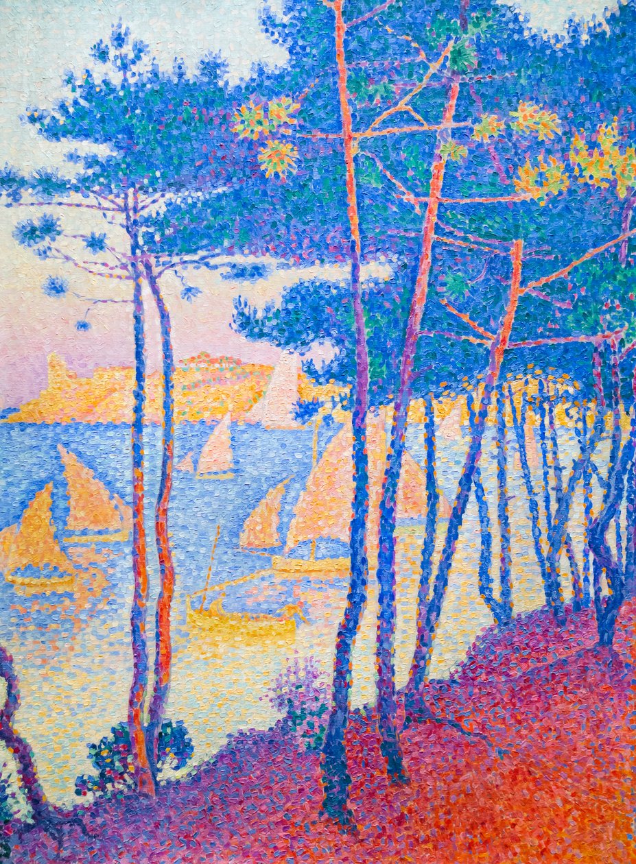 Sailing boats and pine trees by Paul Signac