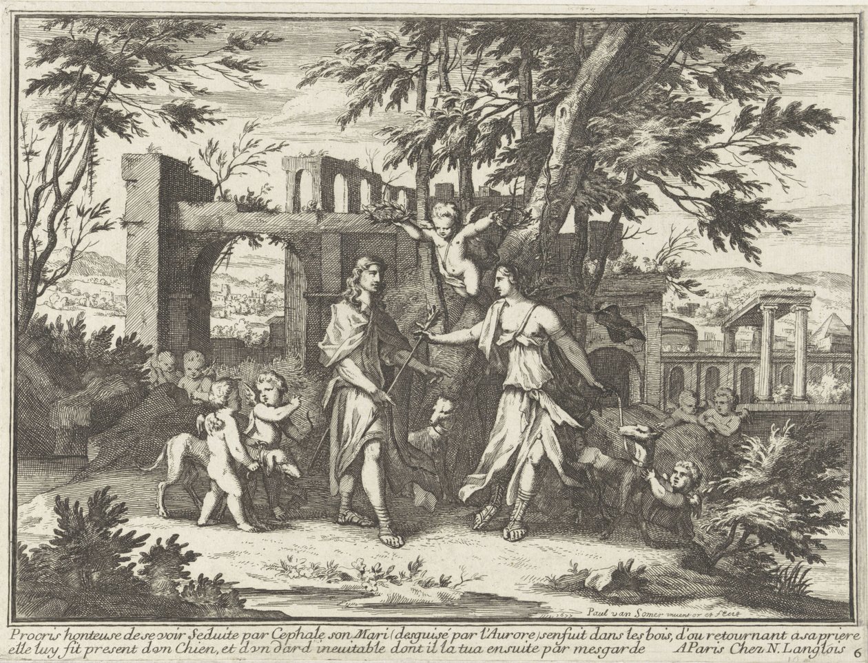 Procris and the Disguised Cephalus (series: Mythological Representations in Landscapes) by Paul van Somer (II)