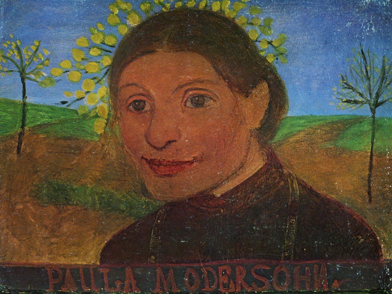Self-Portrait in Front of Blooming Trees by Paula Modersohn Becker