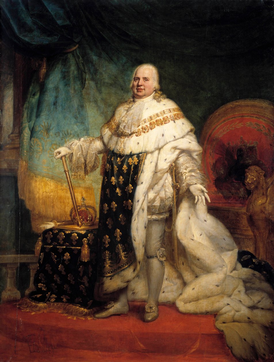 Full-length portrait of Louis XVIII (1755-1824) in coronation robes. Painting by Paulin Guerin (1783-1855) 1824 by Paulin Jean Baptiste Guerin