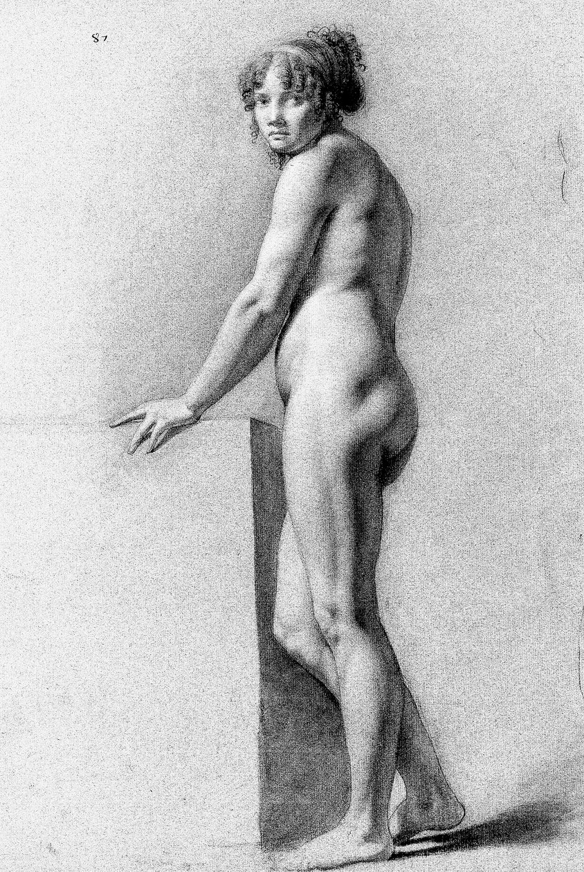 A female nude leaning on a plinth by Pauline Auzou