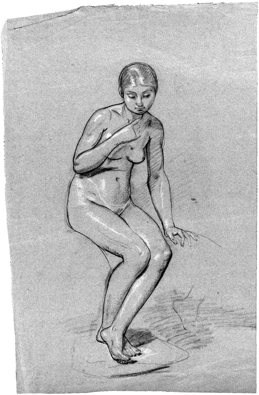 A seated female nude, looking down by Pauline Auzou