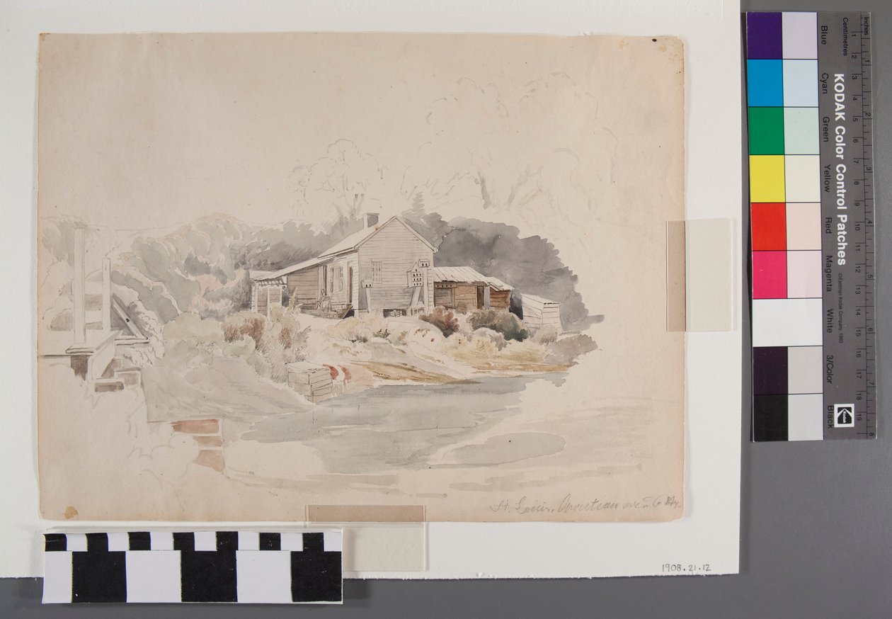 Pencil and Watercolor Drawing Depicting Downtown St. Louis Scene, Chouteau Avenue at Sixth Street, by Local Artist Paulus Roetter by Paulus Roetter