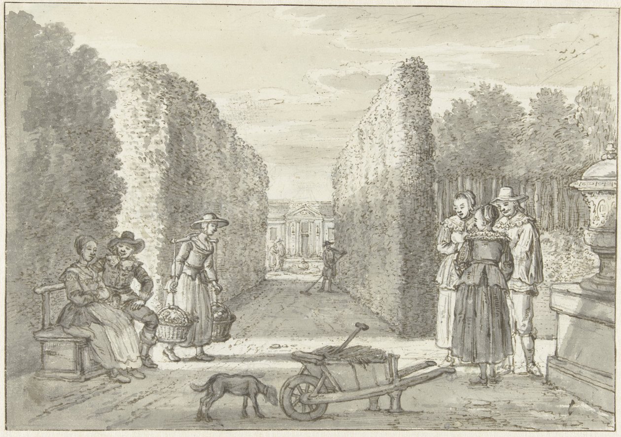 Various People in a Garden with High Hedges by Paulus Constantijn la Fargue