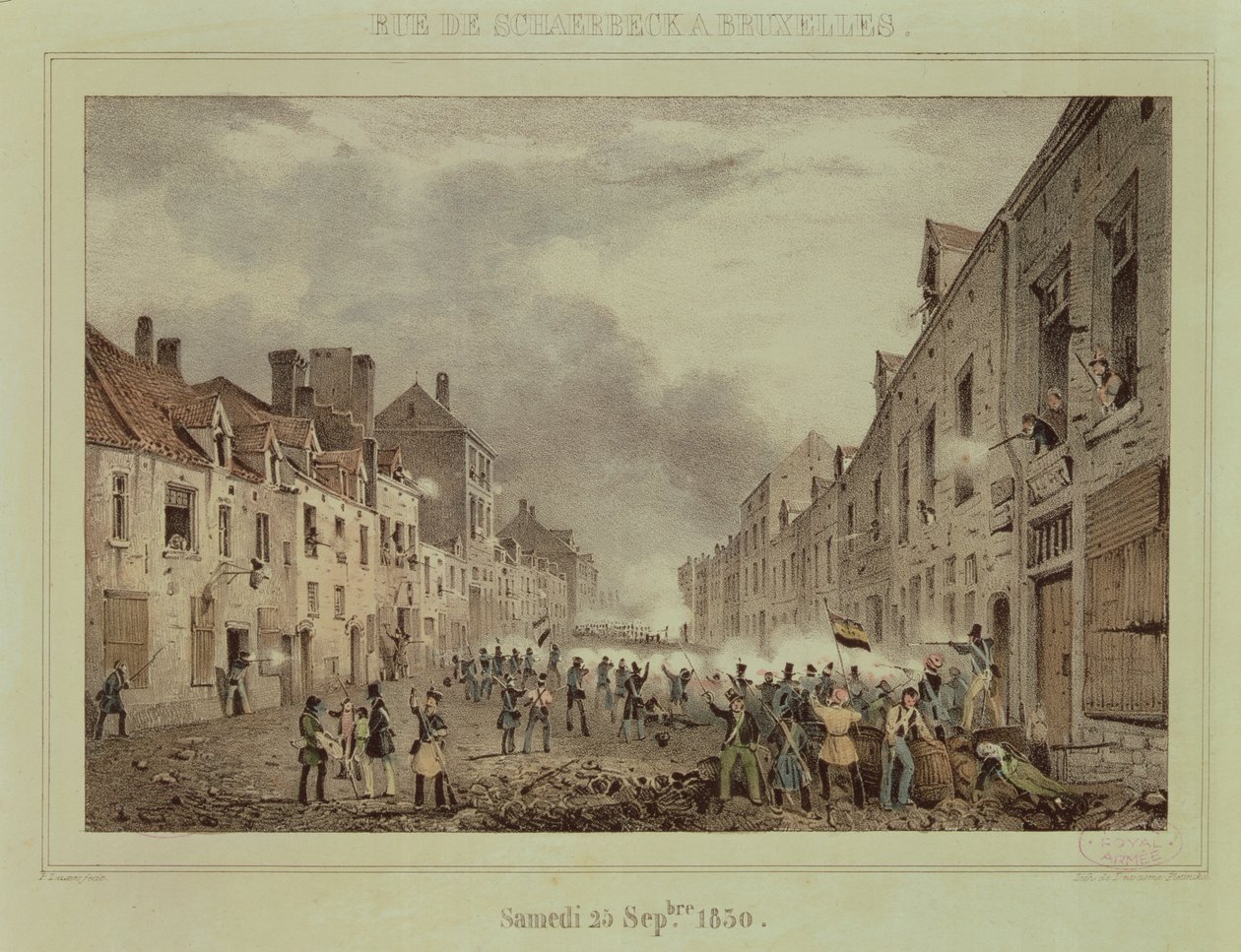 Fighting in the Rue Schaerbeck, Brussels, Sunday 25th September 1830, Engraved by Dewasme-Pletinckx by Paulus Lauters
