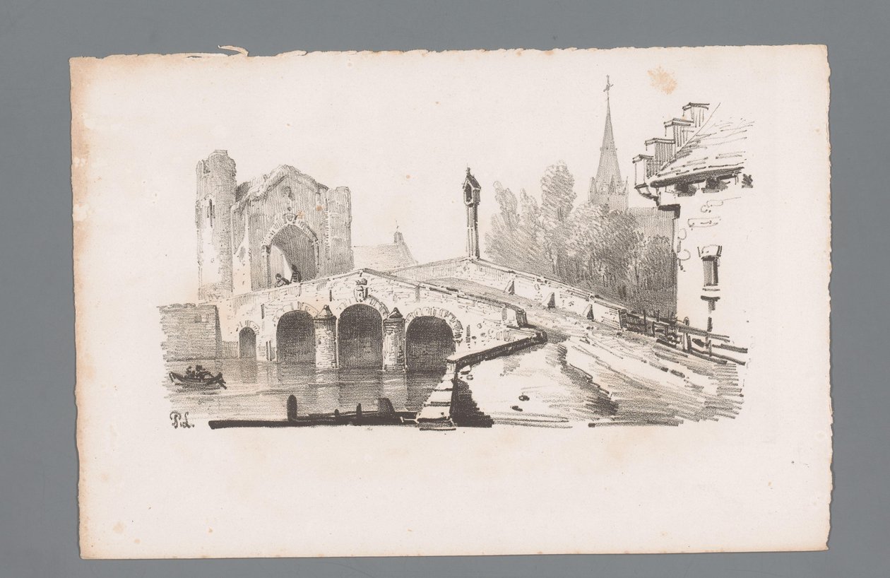 View of a Bridge with Gate, Church in the Background by Paulus Lauters