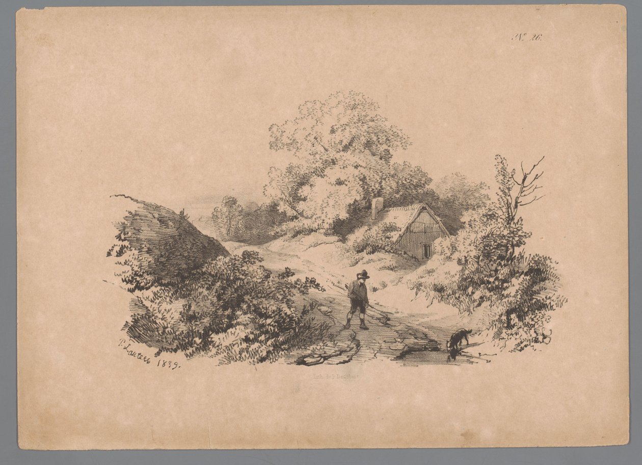 Landscape with Man and Dog on a Country Road by Paulus Lauters