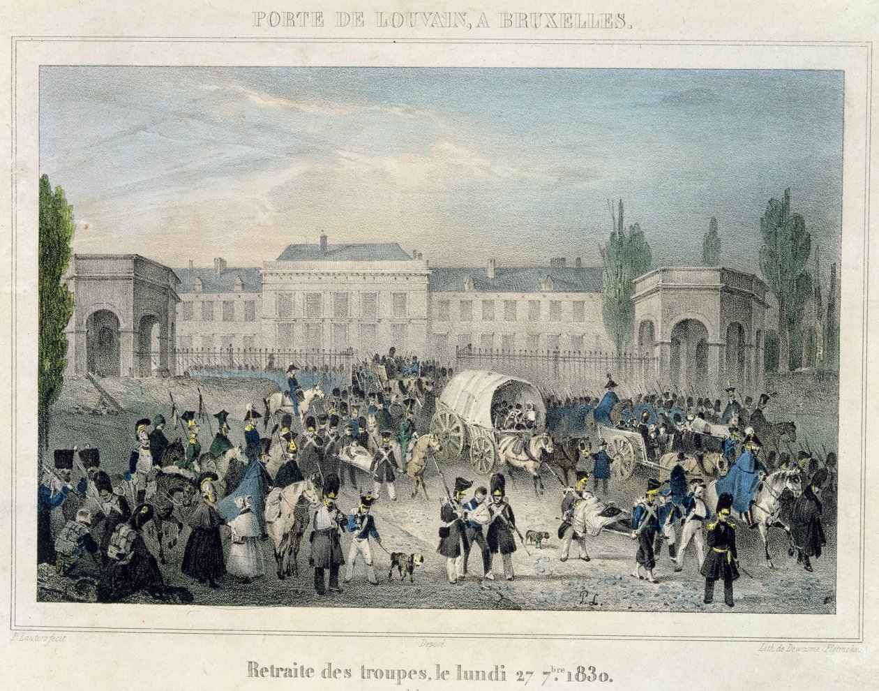 Porte de Louvain, Brussels: The Retreat of the Dutch Troops, 27th September 1830, engraved by Dewasme-Pletinckx by Paulus Lauters