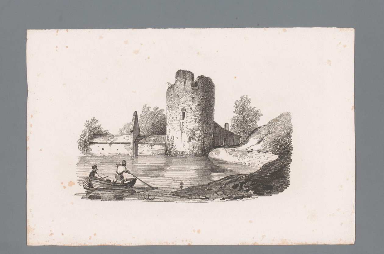 Two Figures in a Boat by a Ruin (Principles of Landscapes) by Paulus Lauters