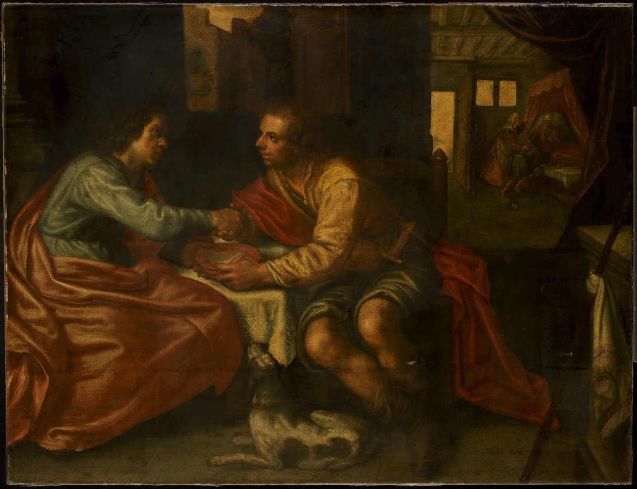 Esau selling his Birthright (Genesis 27:1-29) by Paulus Moreelse (copy after)