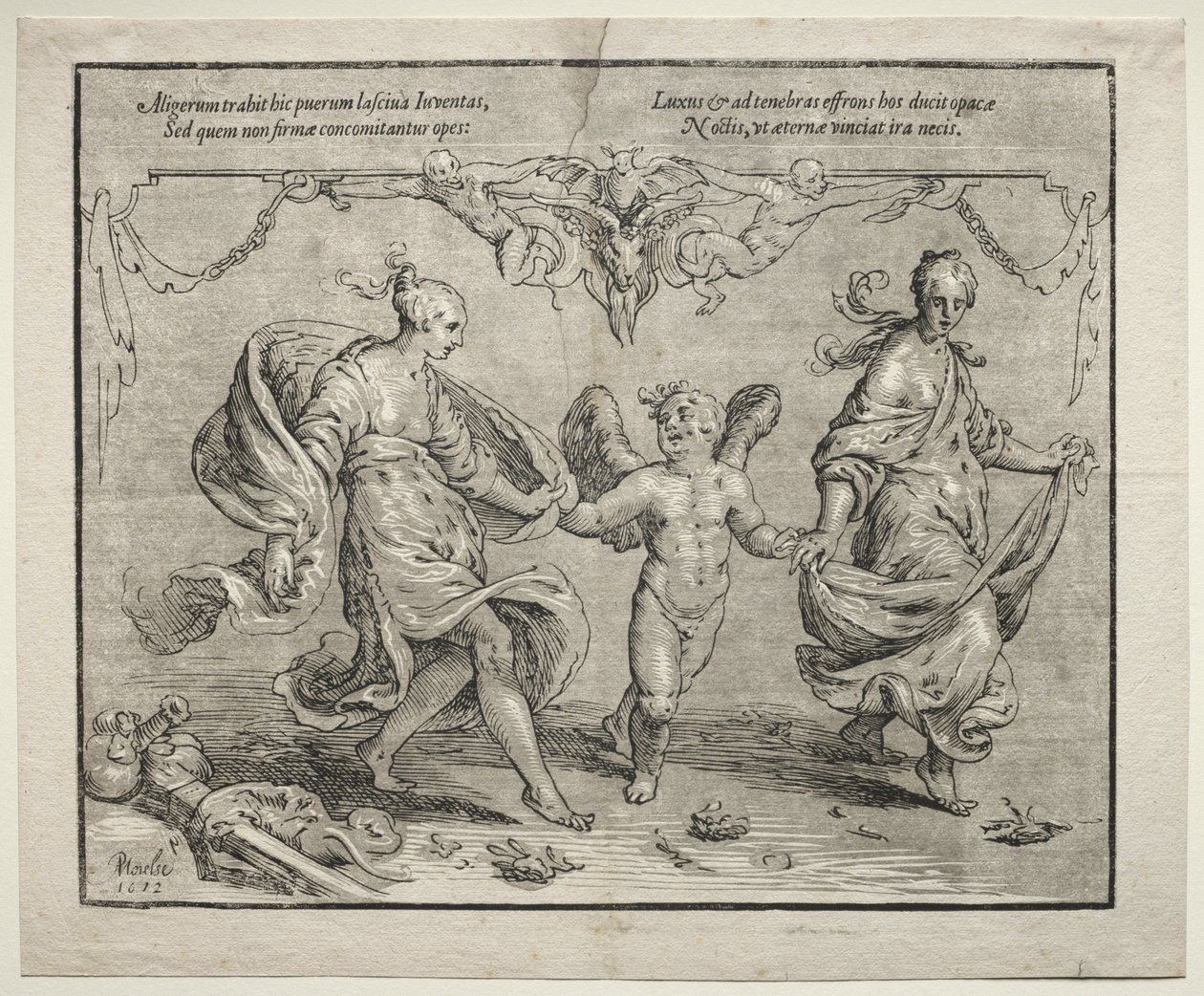 Cupid Dancing with Two Allegorical Women by Paulus Moreelse