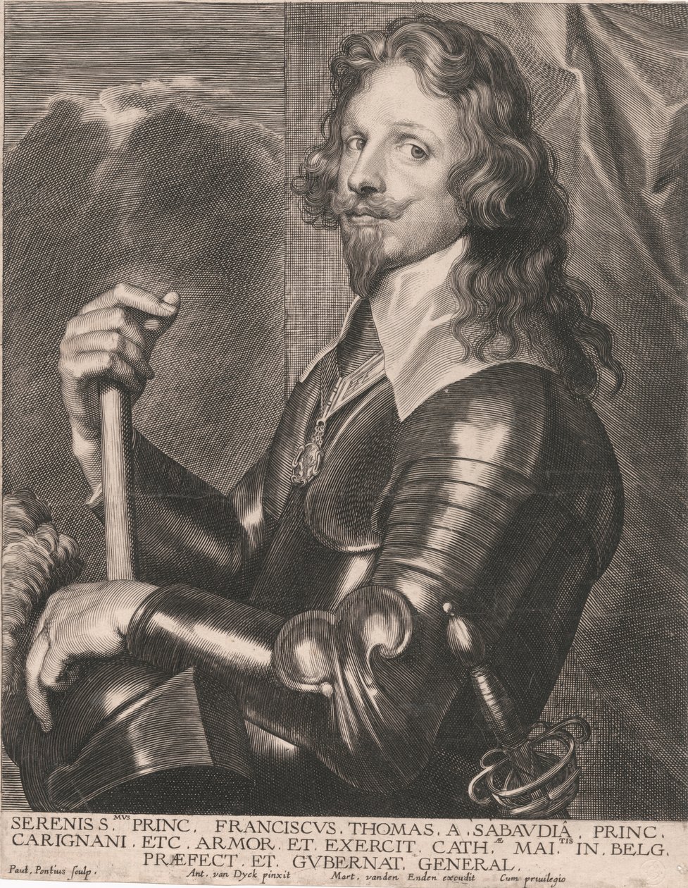 Serenissmus Prince Franciscus Thomas of Savoy, Prince of Carignano, etc. Armor and Army by Paulus Pontius