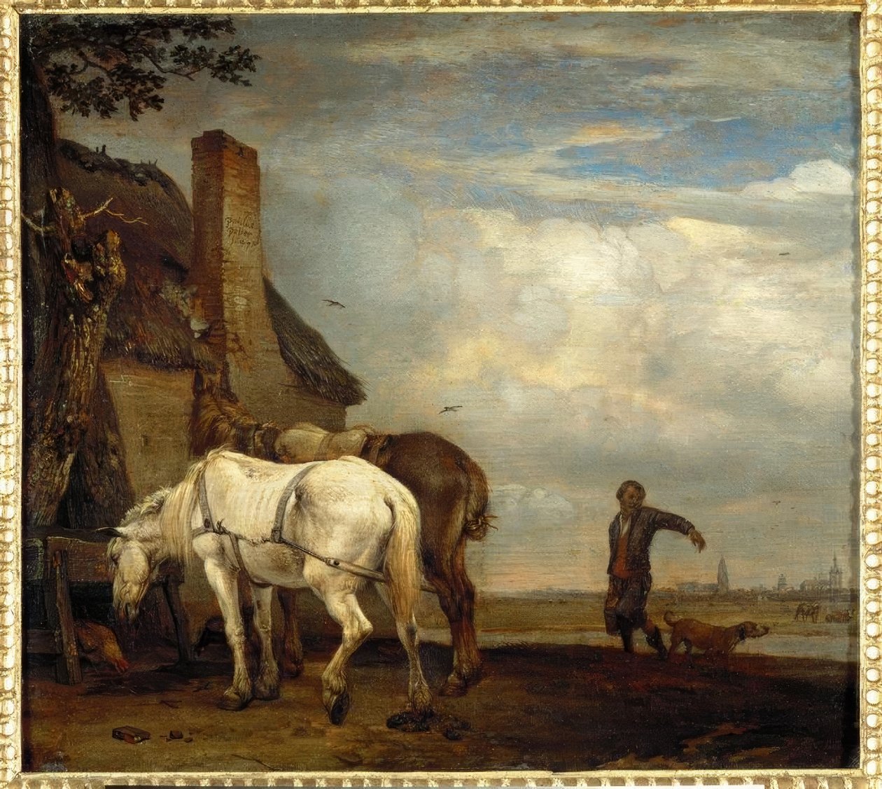Two Horses in Front of a Farmhouse by Paulus Potter